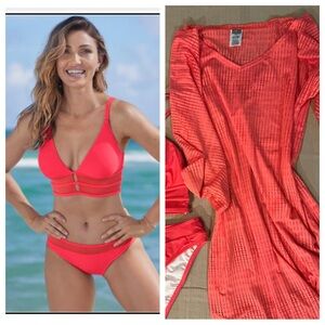 Venus longline bikini top and moderate bottom with coordinating coverup